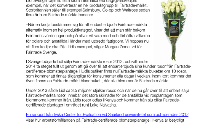 Lidl Sverige går mot 100 procent Fairtrade-märkta rosor