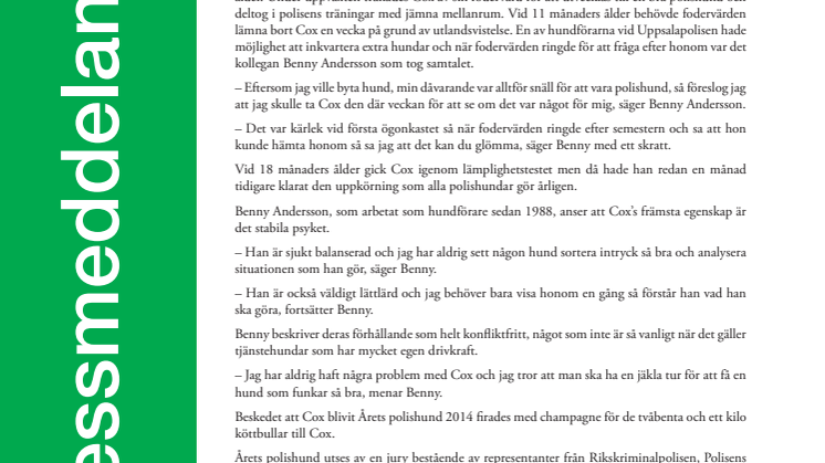 Cox är Årets polishund