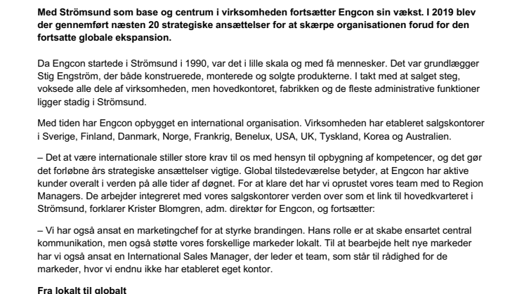 Engcon er klar til fortsat global ekspansion – 20 nøglepersoner ansat i 2019