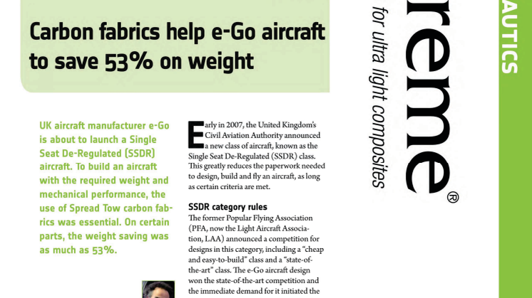 Case Study - Carbon fabrics help e-Go aircraft to save 53% on weight