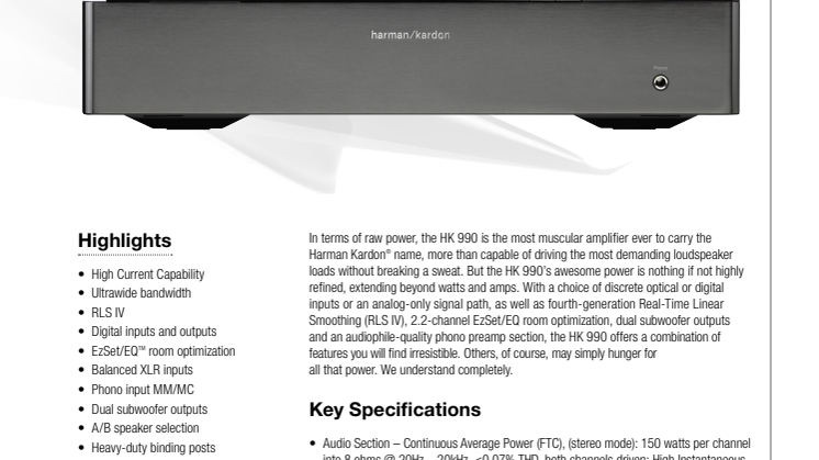Specification sheet HK 990