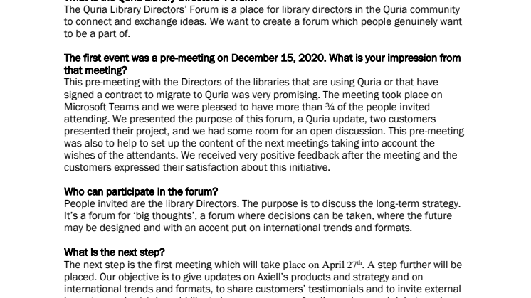 Axiell launches the Quria Library Directors’ Forum