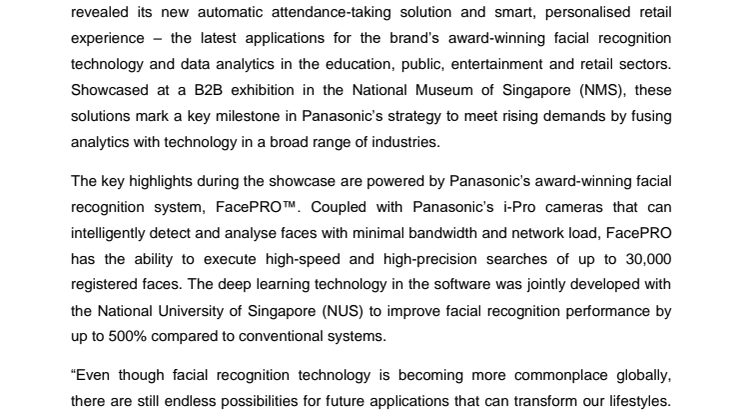 Panasonic Unveils Latest Automatic Attendance Taking System  Leveraging Facial Recognition and Analytics Technology