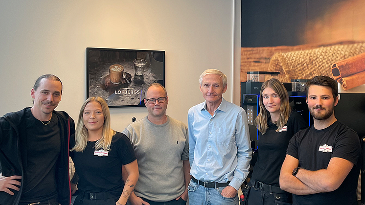Kaffestyrkan från vänster: Emil Skoglund, Madeleine Johansson, Daniel Sundnäs, Lars Ivar Wörlén, Emelie Lindqvist.