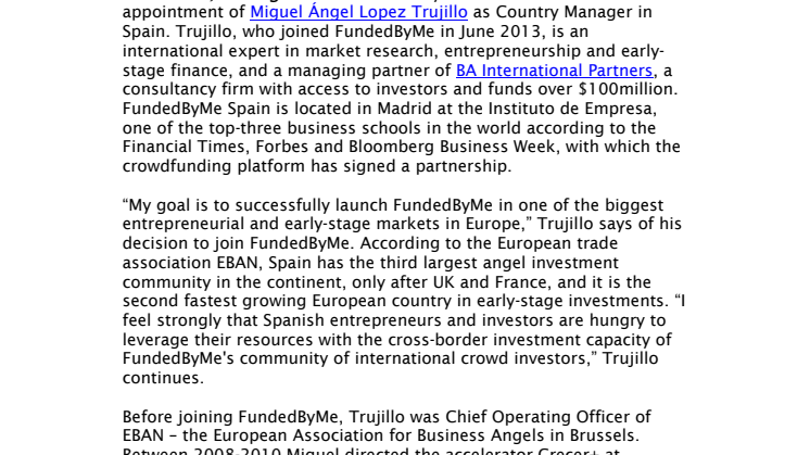 FundedByMe names Country Manager to head up Spain