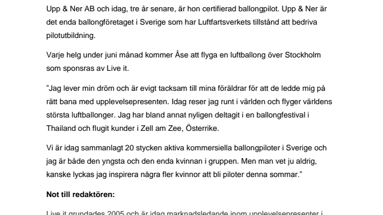 Studentpresenten inspirerade Åse att bli ballongpilot