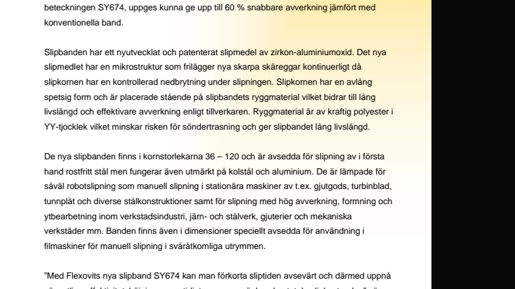Effektivare bandslipning av metall med Flexovit SY674