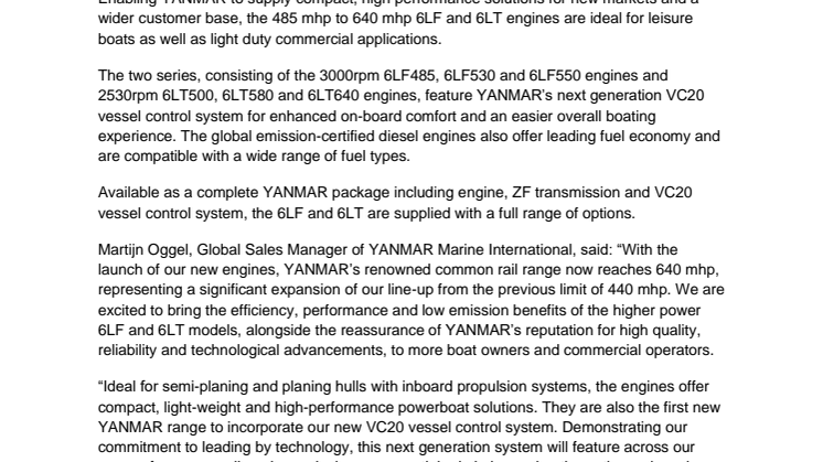 US Debut for New YANMAR 6LF and 6LT Series