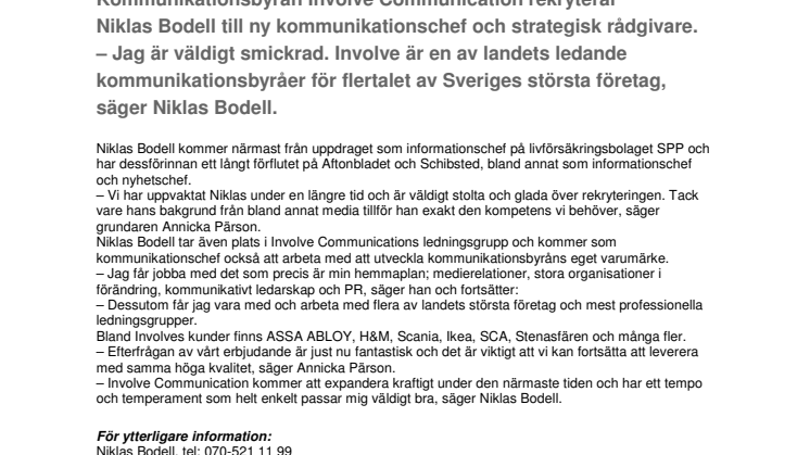 NIKLAS BODELL TILL INVOLVE COMMUNICATION
