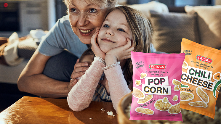Herkulliset Friggs maissisnacksit löytyvät kahdessa maussa: ihastuttava Popcorn ja miedosti tulinen Chili-Juusto