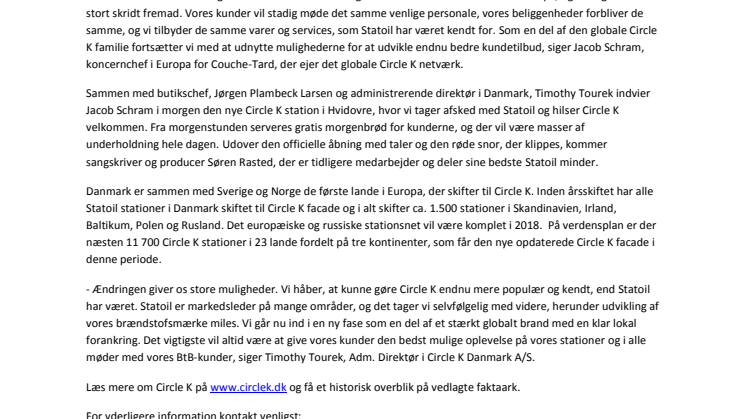 Nu bliver Statoil-stationerne i Danmark til Circle K