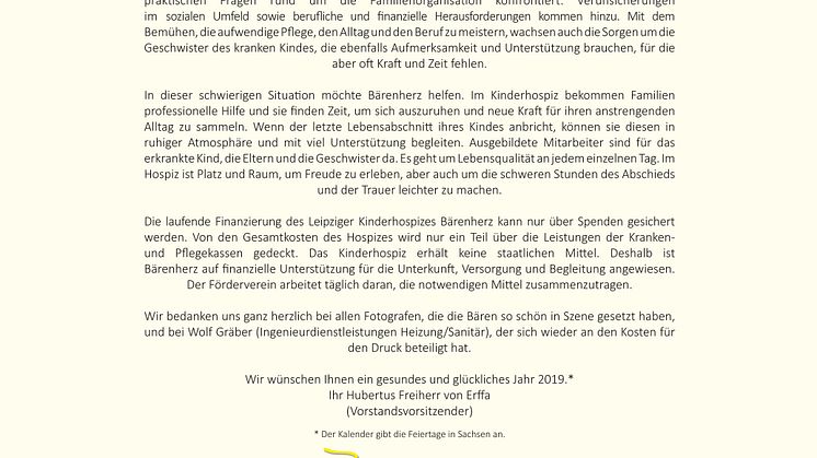 Mit Bärenherz durch das Jahr 2019 - Der neue Bärenherz-Kalender