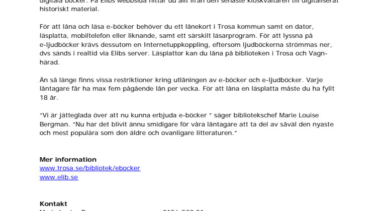 Biblioteken i Trosa kommun lånar nu ut e-böcker
