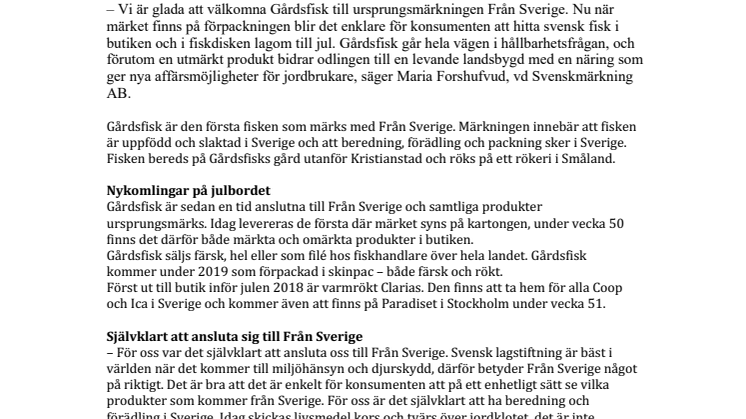 Gårdsfisk först ut med ursprungsmärket Från Sverige på fisk 