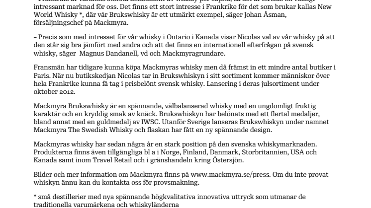Svensk whisky tar plats i fransk butikskedja