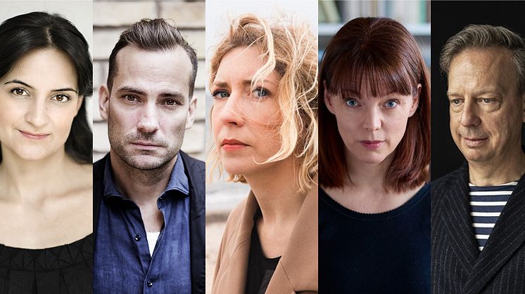 Marjaneh Bakhtiari, Andrzej Tichý, Amanda Svensson, Lina Wolff och Torbjörn Flygt möts på Debutantscen Malmö den 9 november på Grand. (Foto: Anna Olsson, Carla Orrego Veliz, Robin Rådenman, Gustav Bergman, Bokförlaget Polaris.)