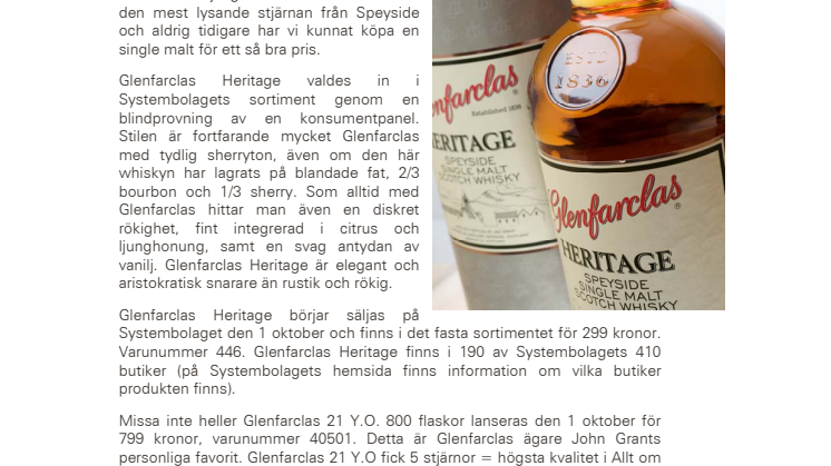 Glenfarclas Heritage – äkta single malt till ett sensationellt pris.