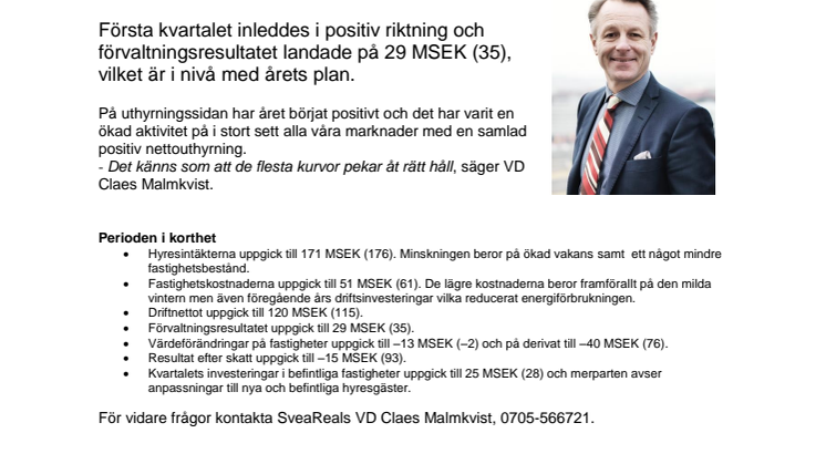 SveaReal levererar enligt plan