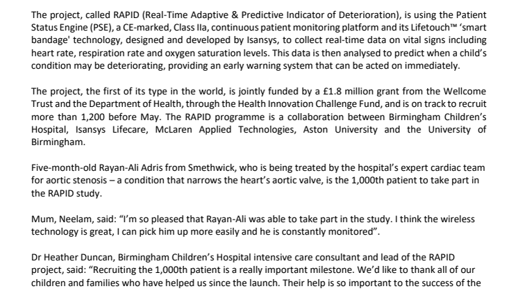 Important Milestone Achieved by Isansys Aiming to Improve Monitoring and Save Lives