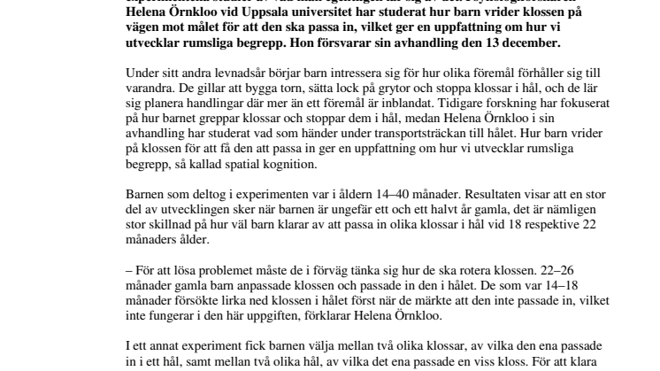Lek med klossar berättar om barns rumsuppfattning