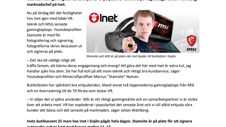 Stamsite, MSI och Inet bjuder till butiksfest i Sisjön