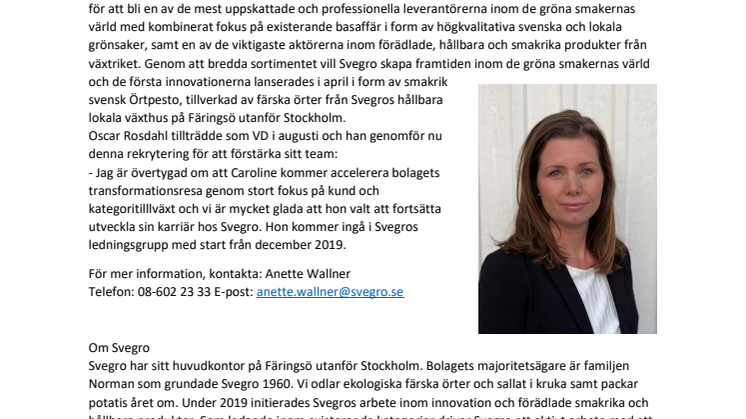 Svegros kund- och innovationsfokus utökas genom ny försäljningschef från Arla