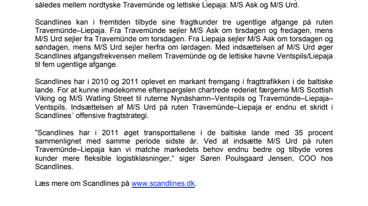 Scandlines indsætter endnu et skib på ruten Travemünde–Liepaja
