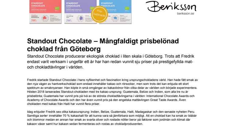 Standout Chocolate – Mångfaldigt prisbelönad choklad från Göteborg