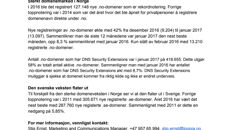 Rekordnotering for norske .no-domener. Sterk positiv trend i Norge - flater ut i Sverige