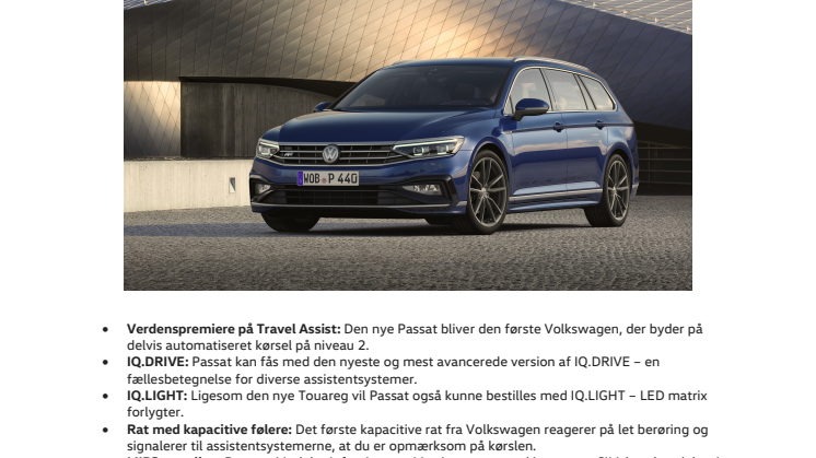Verdenspremiere: ny Passat er mere digital, mere selvkørende og permanent online