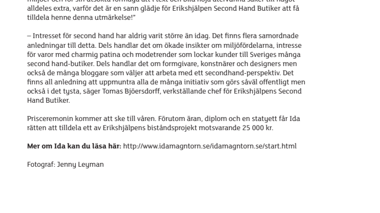 Ida Magntorn är Sveriges Second Hand-profil 2013