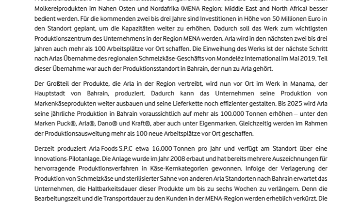 Arla Foods weiht hochmodernes Käsewerk in Bahrain ein