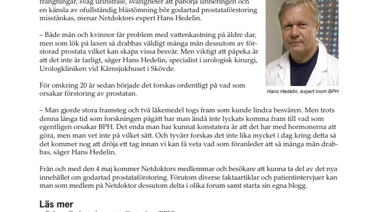 Netdoktor lanserar område om godartad prostataförstoring (BPH)