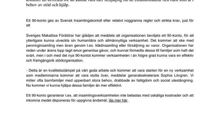 Sveriges Makalösa Föräldrar förstärker sitt humanitära ändamål!
