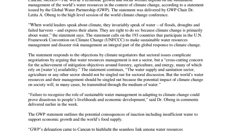 CLIMATE CHANGE IS ABOUT WATER, BUT MISSING FROM AGENDA