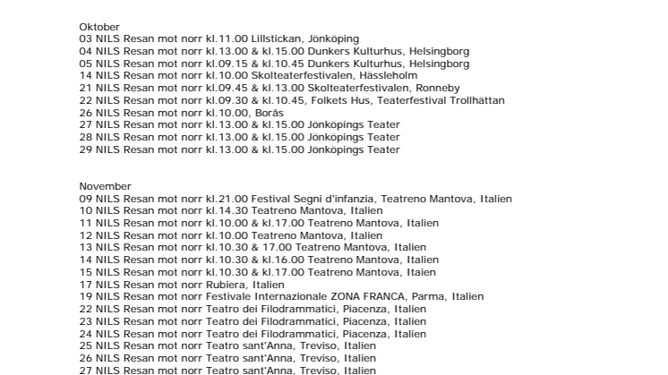 Turnéschema NILS Resan mot nor