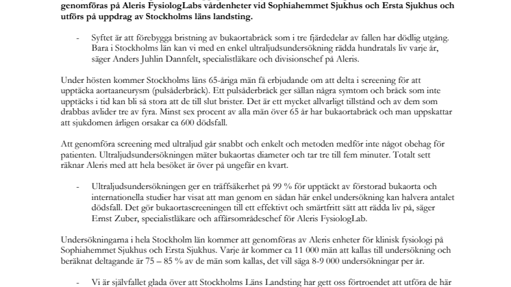 Screening av kroppspulsådern ska årligen rädda hundratals liv i Stockholms län