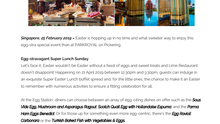 Easter is always eggs-tra special at PARKROYAL on Pickering
