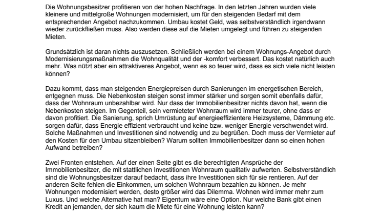Wohnen 2.0 statt Mietpreisbremse