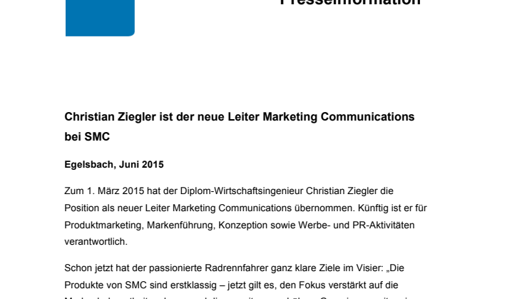 Christian Ziegler ist der neue Leiter Marketing Communications bei SMC