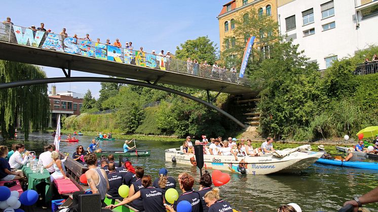 Leipziger Wasserfest: Bootsparade auf dem Karl-Heine-Kanal