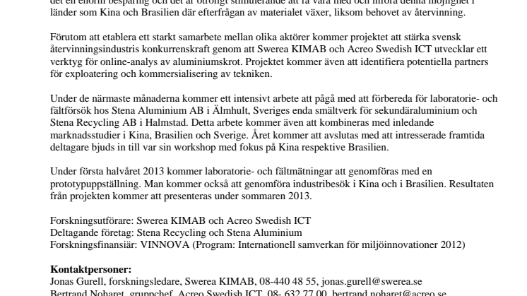 Sverige återvinner aluminium tillsammans med Kina och Brasilien