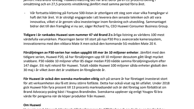 Huawei klättrar på Fortune 500