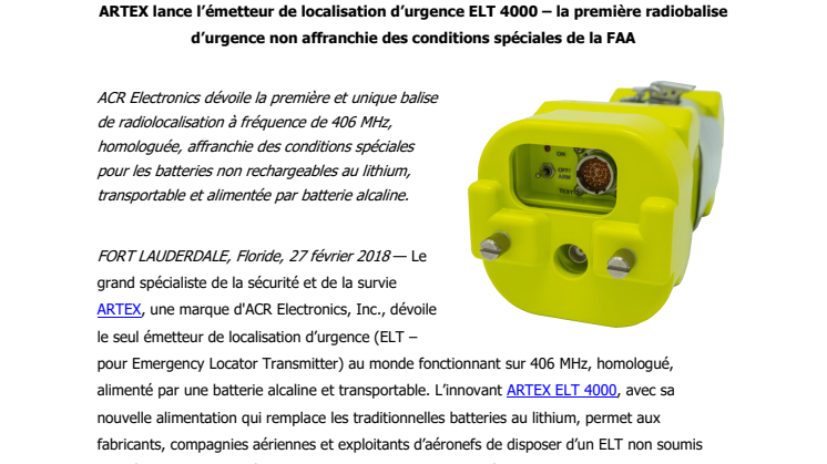 ARTEX lance l’émetteur de localisation d’urgence ELT 4000