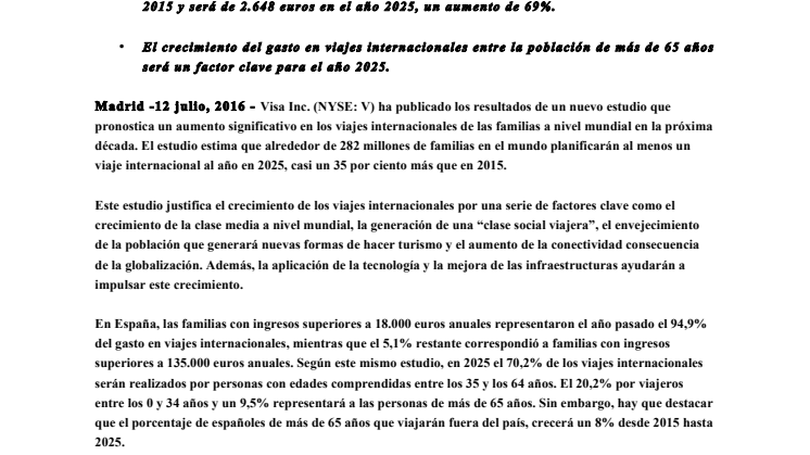 Las familias españolas gastarán casi el doble en sus viajes internacionales entre 2015 y 2025