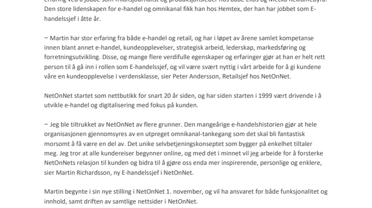 NetOnNet styrker organisasjonen med ny  E-handelssjef 