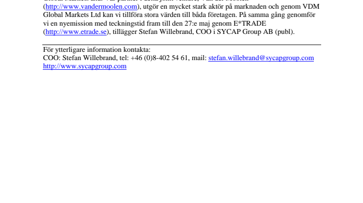 SYCAP Group AB (publ) lanserar handel med CFD