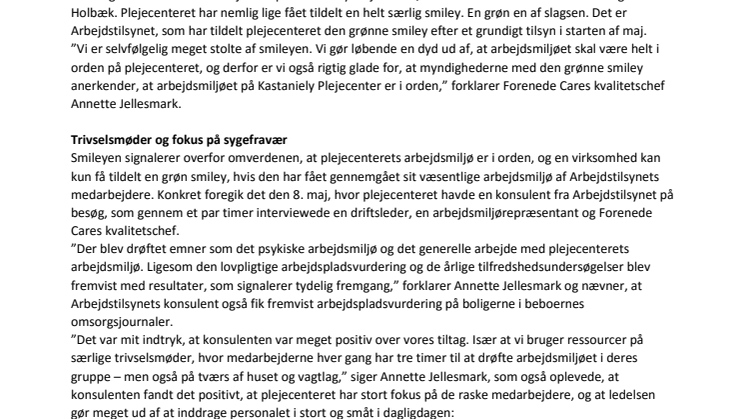 Arbejdstilsynet grønstempler Kastaniely Plejecenter 