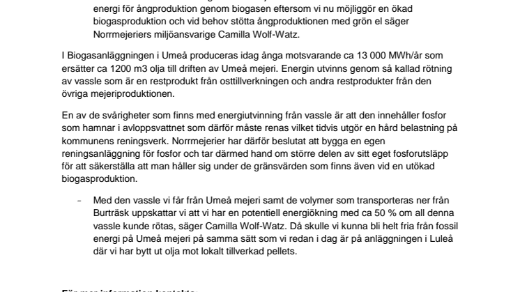 Norrmejerier investerar för mer biogas - Umeå mejeri ska bli helt fritt från fossila bränslen