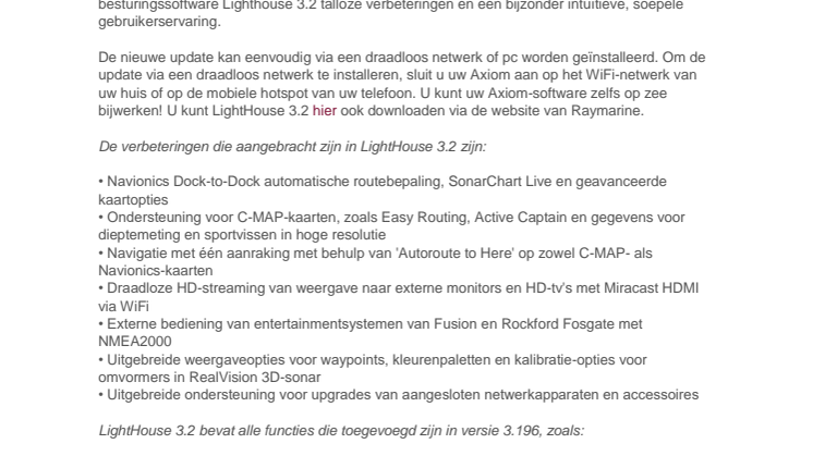 Raymarine: Update voor Raymarine Axiom-software: nieuwe LightHouse 3.2 biedt aanvullende verbeteringen